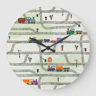 Kids Railway: Funny Seamless Pattern Large Clock