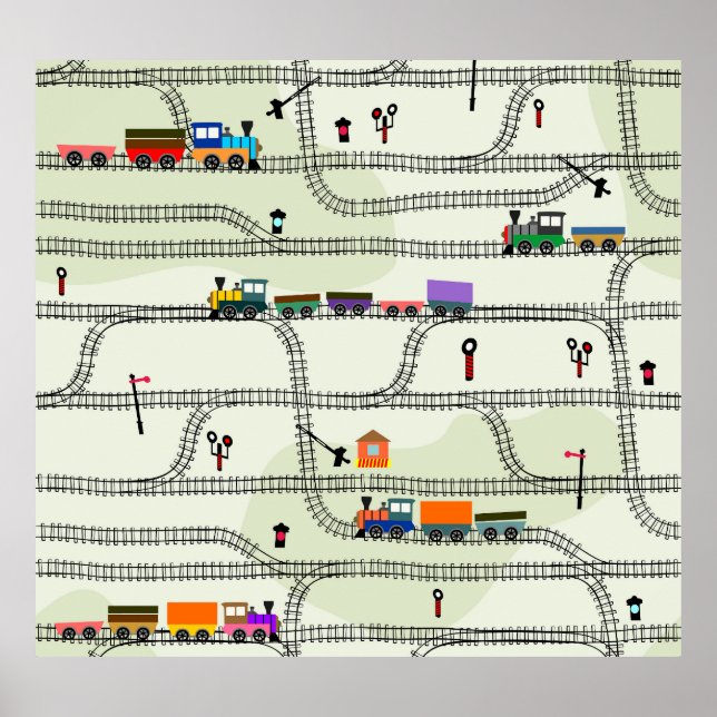 Kids Railway: Funny Seamless Pattern Poster (Front)