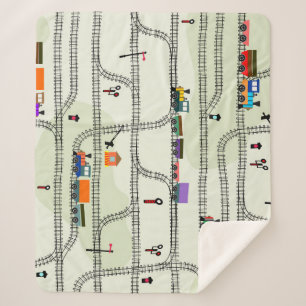 Kids Railway: Funny Seamless Pattern Sherpa Blanket