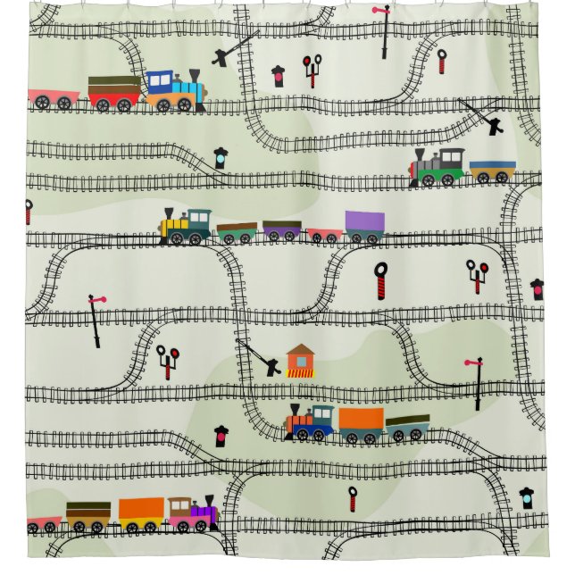 Kids Railway: Funny Seamless Pattern Shower Curtain (Front)