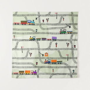 Kids Railway: Funny Seamless Pattern Tapestry