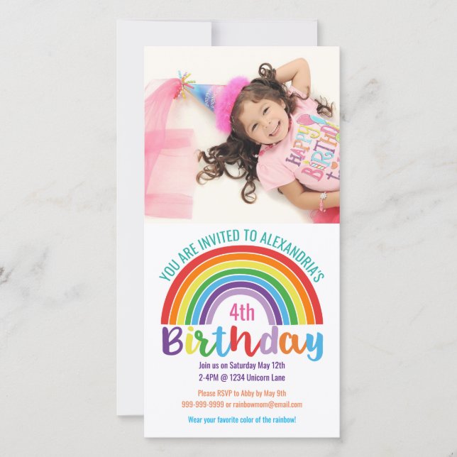 Kids Rainbow Birthday Custom Photo Invitation (Front)