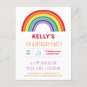 Kids Rainbow Birthday Party Colourful Girls Pretty Invitation Postcard