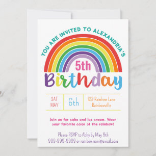Kids Rainbow Birthday Party Colourful Pretty Girls Invitation