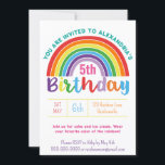 Kids Rainbow Birthday Party Colourful Pretty Girls Invitation<br><div class="desc">Kids Rainbow Birthday Party Colourful Pretty Girls Invitation. You are invited to a colourful birthday party! Personalise this rainbow invitation with name, age and party details. It is perfect for a rainbow-themed birthday for a little girl. The back of the invitation features a beautiful pattern of birthday rainbows. Red, orange,...</div>