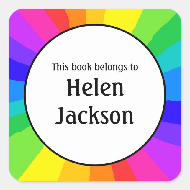 Kids rainbow bookplate book name sticker (Front)