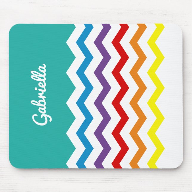 Kids Rainbow Chevron Colourful Fun Personalised Mouse Pad (Front)