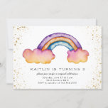 Kids Rainbow Cloud Birthday Party Invitation<br><div class="desc">Whimsical girl's birthday party invitation featuring a rainbow painted with watercolor. There is also faux gold glitter around the edges. The text says "please join us for a magical celebration." Customise this template card by adding your child's party information.</div>