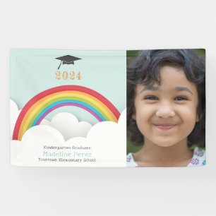 Kids Rainbow Clouds Kindergarten Graduation Photo Banner