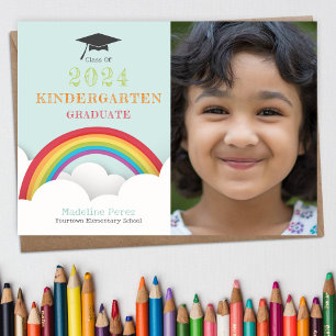 Kids Rainbow Clouds Kindergarten Graduation Photo Invitation