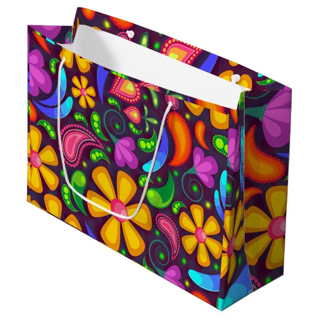 Kids rainbow colour abstract large gift bag (Front Angled)