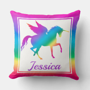 Kids Rainbow Gradient Unicorn Silhouette Cushion