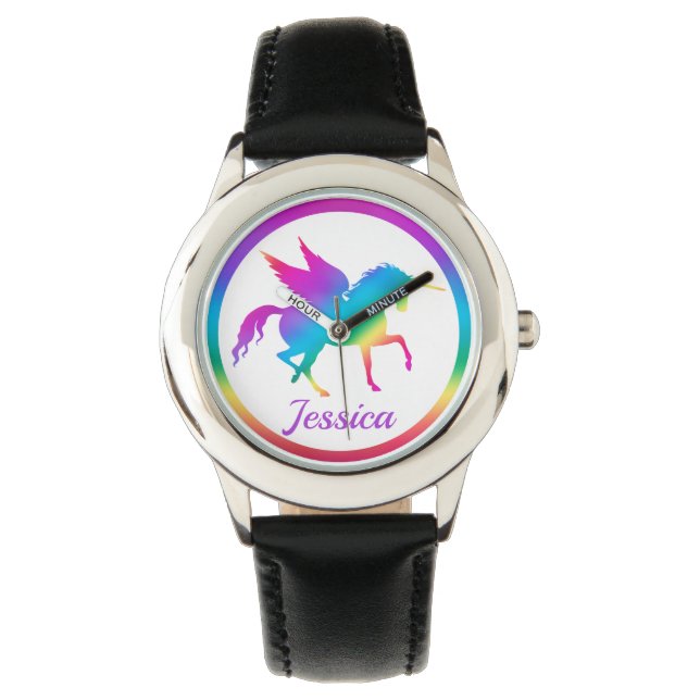 Kids Rainbow Gradient Unicorn Silhouette Watch (Front)