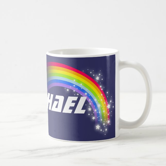 Kids rainbow navy custom name mug (Right)