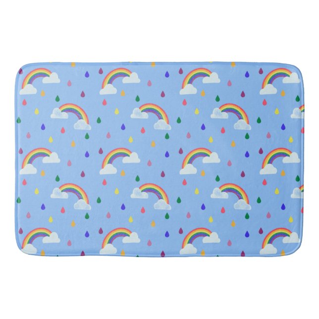 Kids Rainbow Raindrops Pattern Cute Bath Mat (Front)
