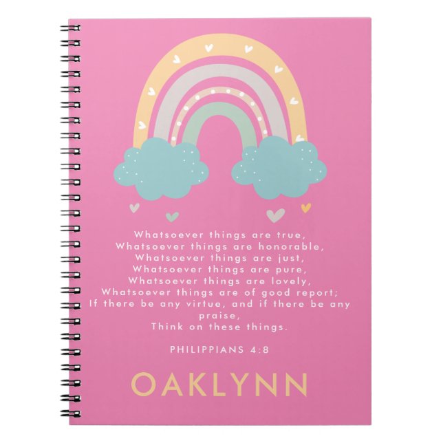 Kids Rainbow Scripture Philippians 4 Verse 8 Notebook (Front)