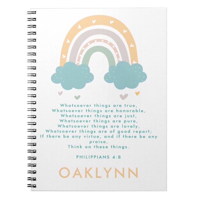 Kids Rainbow Scripture Philippians 4 Verse 8 Notebook (Front)