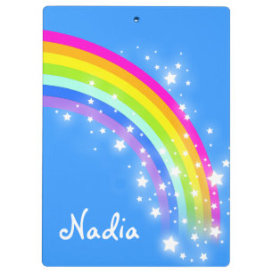 Kids rainbow stars sky blue named clipboard