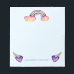 Kids Rainbow Watercolor | Add Name Notepad<br><div class="desc">This is a watercolor illustrations of a rainbow coming out of the clouds and hearts. You can have your name printed on the bottom of this product. The text is editable. Great personalised stationary for kids to use at school!</div>