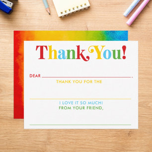 Kids Rainbow Watercolor Fill-In Thank You Card