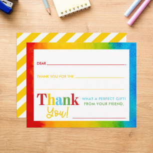 Kids Rainbow Watercolor Fill-In Thank You Card