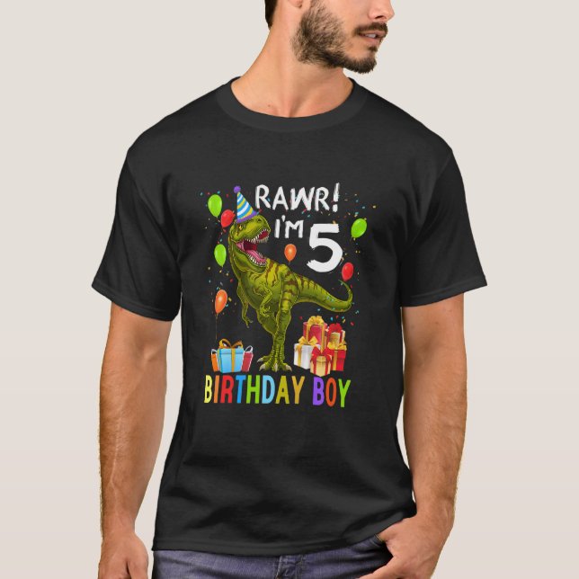 Kids Rarw 5th Birthday Boys Rex Dinosaur Kids 5 Ye T-Shirt (Front)