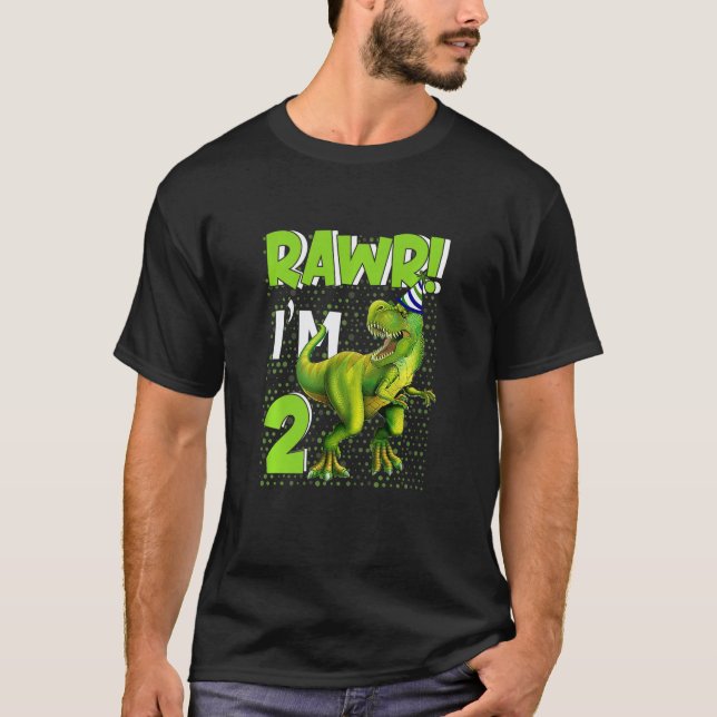 Kids Raw I'm 2 Birthday Boy  Dinosaur 2 Year Old   T-Shirt (Front)