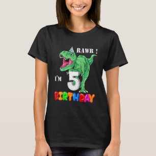 Kids Rawr I m 5 5th Birthday Rex Dinosaur Party f T-Shirt
