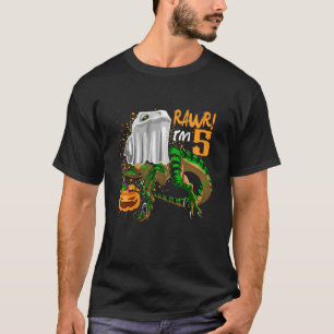 Kids Rawr I m 5 Ghost Dinosaur T Rex 5th Birthday T-Shirt