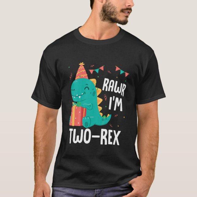 Kids Rawr I m Four Rex 2 Year Old Dinosaur Boy Bir T-Shirt (Front)