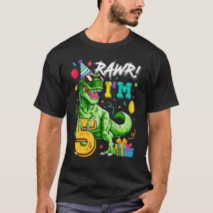 Kids Rawr I'm 5 5th Birthday Rex Dinosaur Party T-Shirt