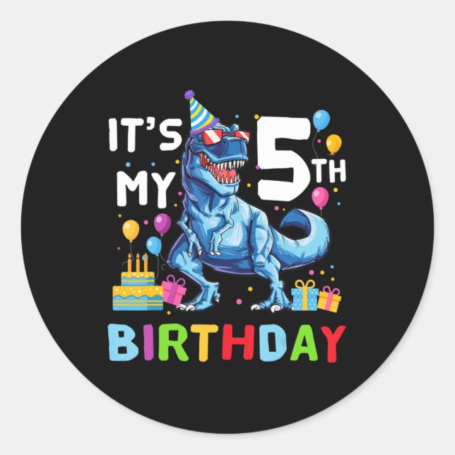 Kids Rawr I'm 5 5th Birthday T Rex Dinosaur Party  Classic Round Sticker (Front)