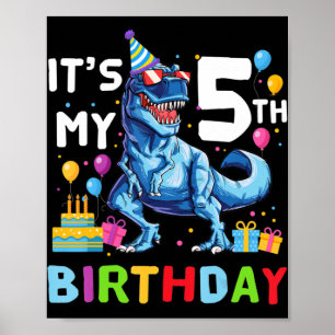 Kids Rawr I'm 5 5th Birthday T Rex Dinosaur Party Poster