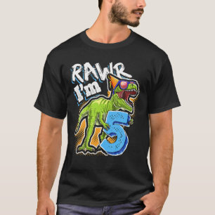Kids Rawr I'm 5 5Th Birthday T Rex Dinosaur Party T-Shirt