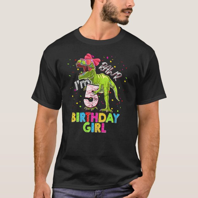 Kids Rawr I'm 5 5th Birthday T Rex Dinosaur Party  T-Shirt (Front)