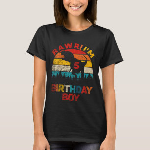 Kids Rawr Im 5 Dinosaur 5th Birthday Boy Five Year T-Shirt
