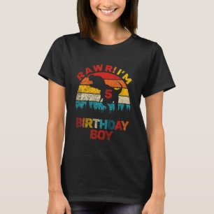 Kids Rawr Im 5 Dinosaur 5th Birthday Boy Five Year T-Shirt