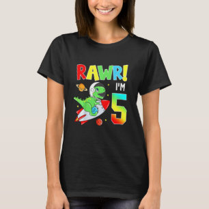 Kids Rawr Im 5 Dinosaur Astronaut T Rex Boys Girls T-Shirt
