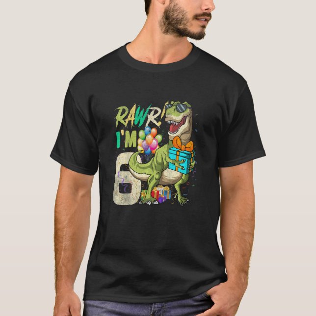 Kids Rawr I'm 6 Six Rex 6th Birthday Dinosaur 6 Ye T-Shirt (Front)