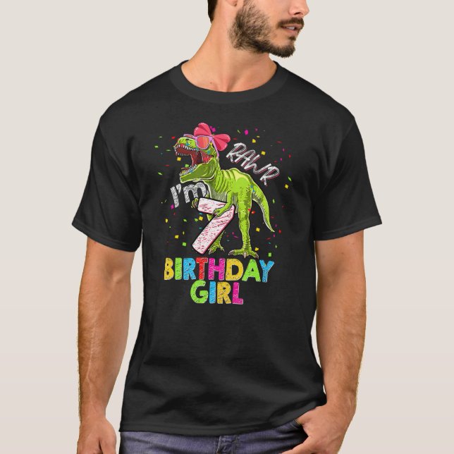 Kids Rawr I'm 7 7th Birthday T Rex Dinosaur Party  T-Shirt (Front)