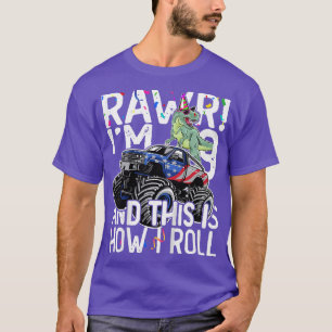 Kids Rawr I'm 9 Year Old Birthday Gift T-Rex Ridin T-Shirt
