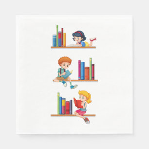 Kids Reading Books on Shelf Napkin