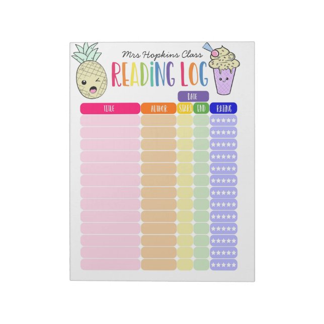 Kids Reading log homeschool reading log, pineapple Notepad (Rotated)