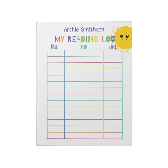 Kids Reading log homeschool reading log, sun Notepad (Rotated)