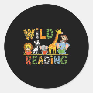 Kids reading lover wild reading books and bookworm classic round sticker