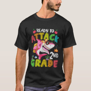 Kids Ready To Attack 2Nd Grade Shark Backpack Back T-Shirt
