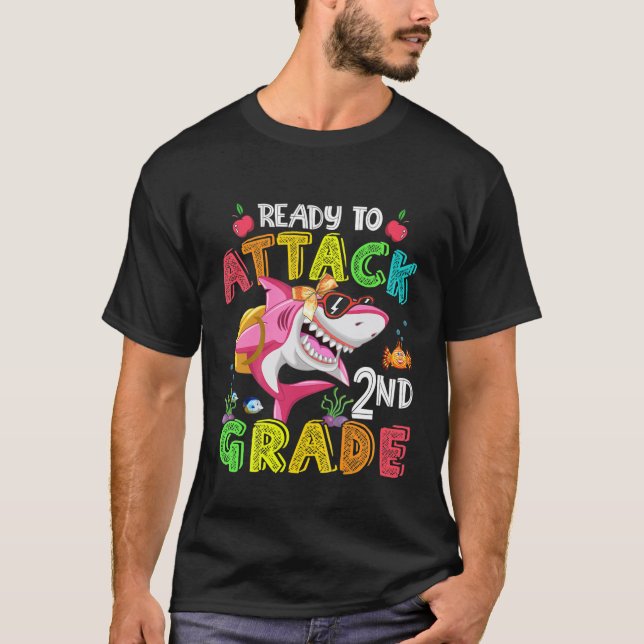Kids Ready To Attack 2Nd Grade Shark Backpack Back T-Shirt (Front)