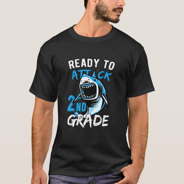 Kids Ready To Attack 2Nd Grade Shark Backpack Back T-Shirt (Front)