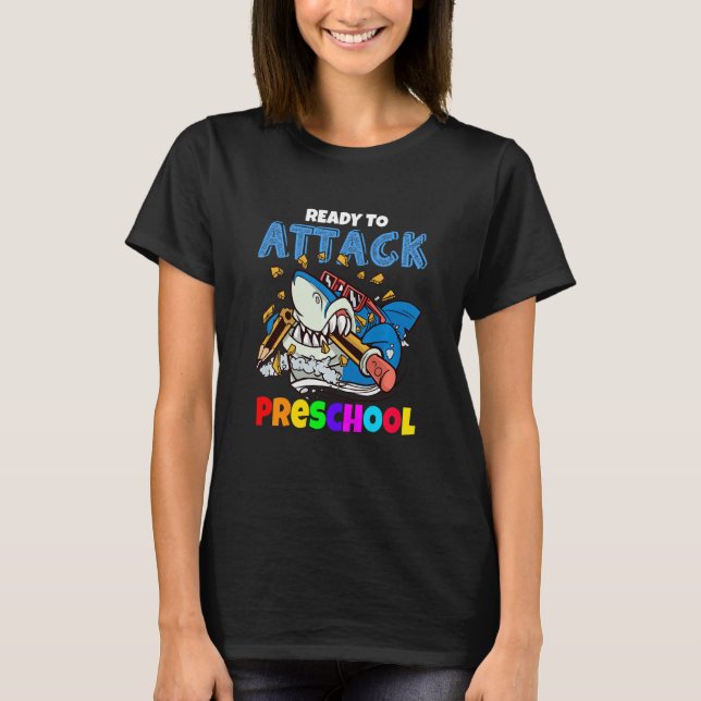 Kids Ready To Attack Preschool Boys Shark  Back To T-Shirt (Front)