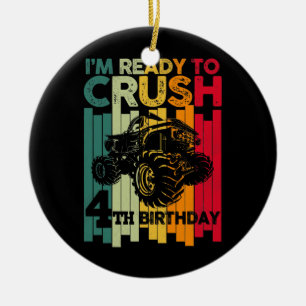 Kids Ready To Crush 4th Birthday 4 Monster Truck Ceramic Ornament